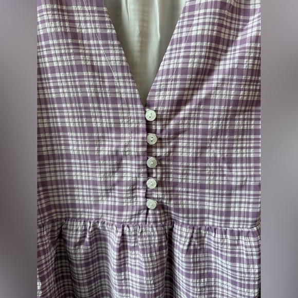 ModCloth Lavender Plaid Mini Dress Size Large V-Neck Short Sleeve Pockets EUC - Picture 8 of 12